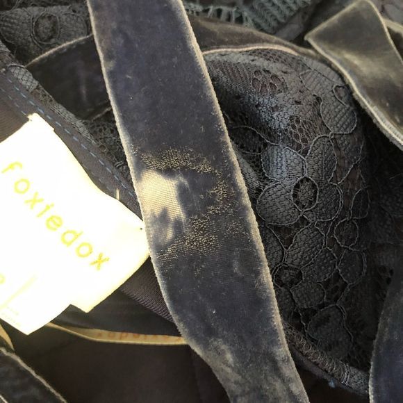 Foxiedox Blue Maisie Lace Velvet Trim Midi Dress Sheer Overlay Sleeveless size 2 - Picture 10 of 14